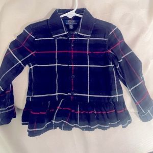 Polo Ralph Lauren girls navy plaid peplum shirt. Size 3T